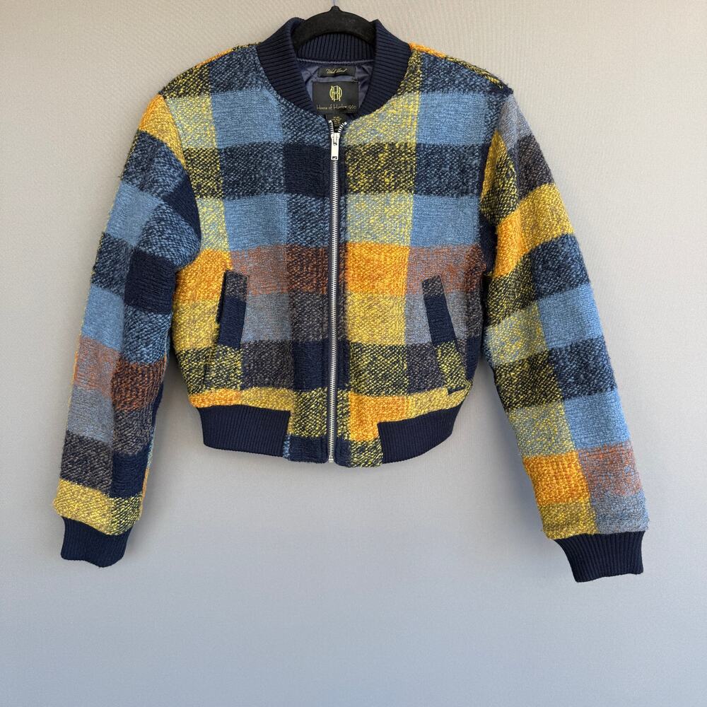 House of Harlow plaid bomber jacket - wool blend Blue Yellow Cropped size XS